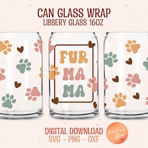 Fell Mama Libbey Glas SVG, Hund Mama Glas kann SVG, Pfotenabdruck, Full Wrap für 16 Unzen Libbey Glas, dxf, png, svg-Datei für Circut, digitale Datei