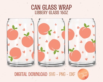Peach Libbey Glass Can Wrap SVG: Summer Fruit Design (Digital Download)
