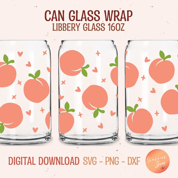 Canette de bière verre svg Fichiers svg pêche pour Cricut Summer Fruit Libbey verre svg 16 oz Pêches Libbey verre wrap Peach Fruit fichiers numériques