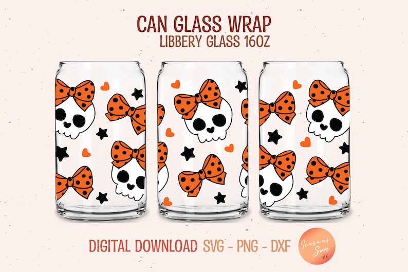 Halloween Libbey Glass Svg Cute Ghost Beer Can Glass Svg Skeleton 16oz ...
