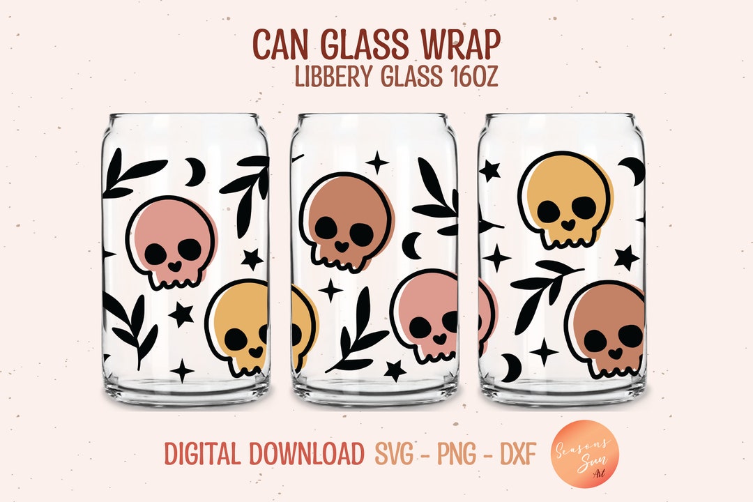 Halloween Libbey Glass Svg Skull Beer Can Glass Svg Botanical 16oz ...