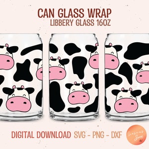 Cute Cow Libbey glass svg Kawaii Cow beer can glass Cow Print 16oz Libbey glass wrap Animal Print glass can svg file for Cricut digital file