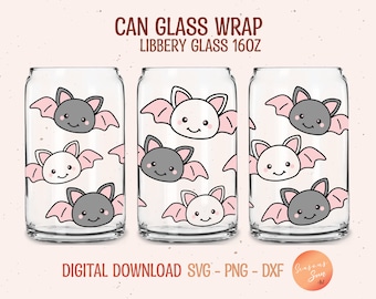 Halloween Libbey glass svg Cute Bat beer can glass svg Spooky 16oz Libbey glass wrap svg Cat Bat glass can svg file for Cricut digital files