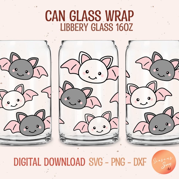 Halloween Libbey glass svg Cute Bat beer can glass svg Spooky 16oz Libbey glass wrap svg Cat Bat glass can svg file for Cricut digital files