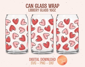 Herzen Libbey Glass Can Wrap SVG: Valentinstag Design (Digitale Datei)