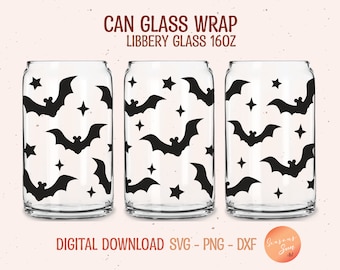 Halloween Bat Libbey Glass Wrap SVG, 16oz Spooky Can Glass File (Digital Download)