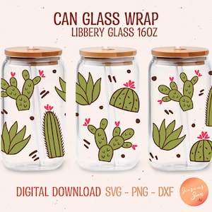 Libbey glass svg 16oz Cactus svg file for Cricut Succulent Beer can glass svg Plant Libbey glass wrap Cactus glass can svg digital files