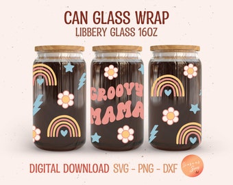 Groovy Mama Libbey Glass Wrap SVG: 16oz Beer Can Glass (Digital Files)
