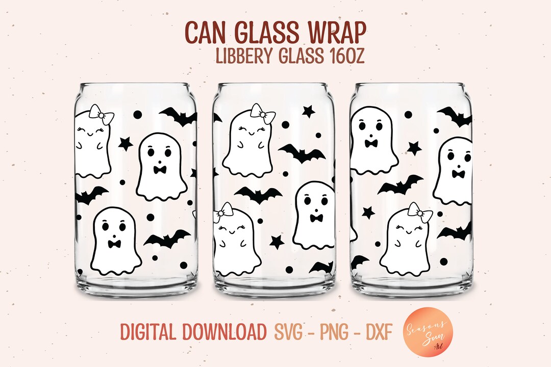 Halloween Libbey Glass Svg Cute Ghost Beer Can Glass Svg Bat 16oz ...