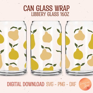 Libbey vetro SVG 16oz file in formato SVG pere per Cricut Boho pera birra lattina vetro SVG pera modello involucro di vetro Libbey vetro di frutta può file digitale in formato SVG