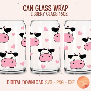 Kawaii Cow Libbey Glass Wrap: 16oz Beer Can, SVG File (Digital Download)