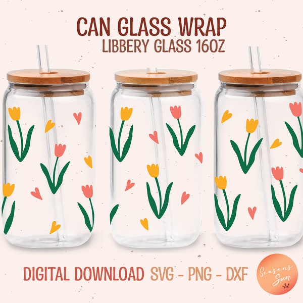 Tulip Beer can glass svg Tulip flower svg files for Cricut Tulip Libbey glass svg 16oz Spring flower Libbey glass wrap svg digital files