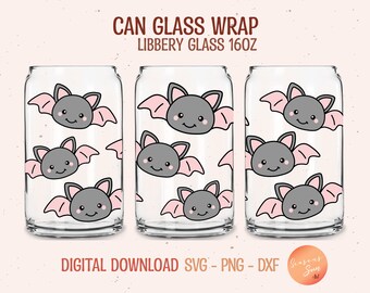Halloween Libbey glass svg Cat Bat beer can glass svg Spooky 16oz Libbey glass wrap svg Cute Bat glass can svg file for Cricut digital files