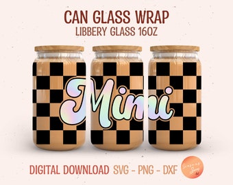 Retro Mama Mimi Libbey Glass Wrap SVG: Checkered Beer Can Design (Digital File)