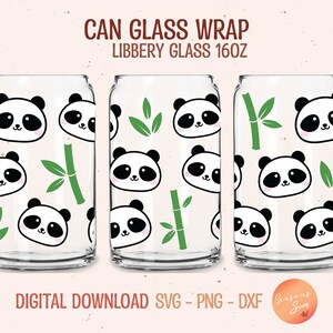 Lata de cerveja de vidro svg Kawaii Panda arquivo svg para Cricut Bamboo Libbey vidro svg 16oz Panda Libbey envoltório de vidro Vidro de bambu pode arquivos digitais svg