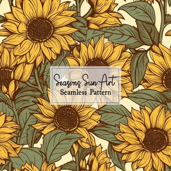 Vintage Sunflower Pattern, Vintage Sunflower Seamless Prints, Flower Seamless, Flowers Digital Paper, Flowers Repeating Pattern, JPG files