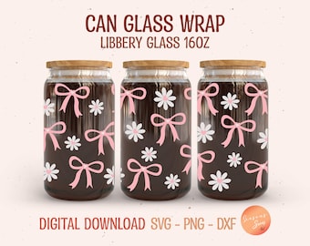 Bow Daisy Libbey Glass Wrap SVG: Coquette Beer Can Design (Digital File)