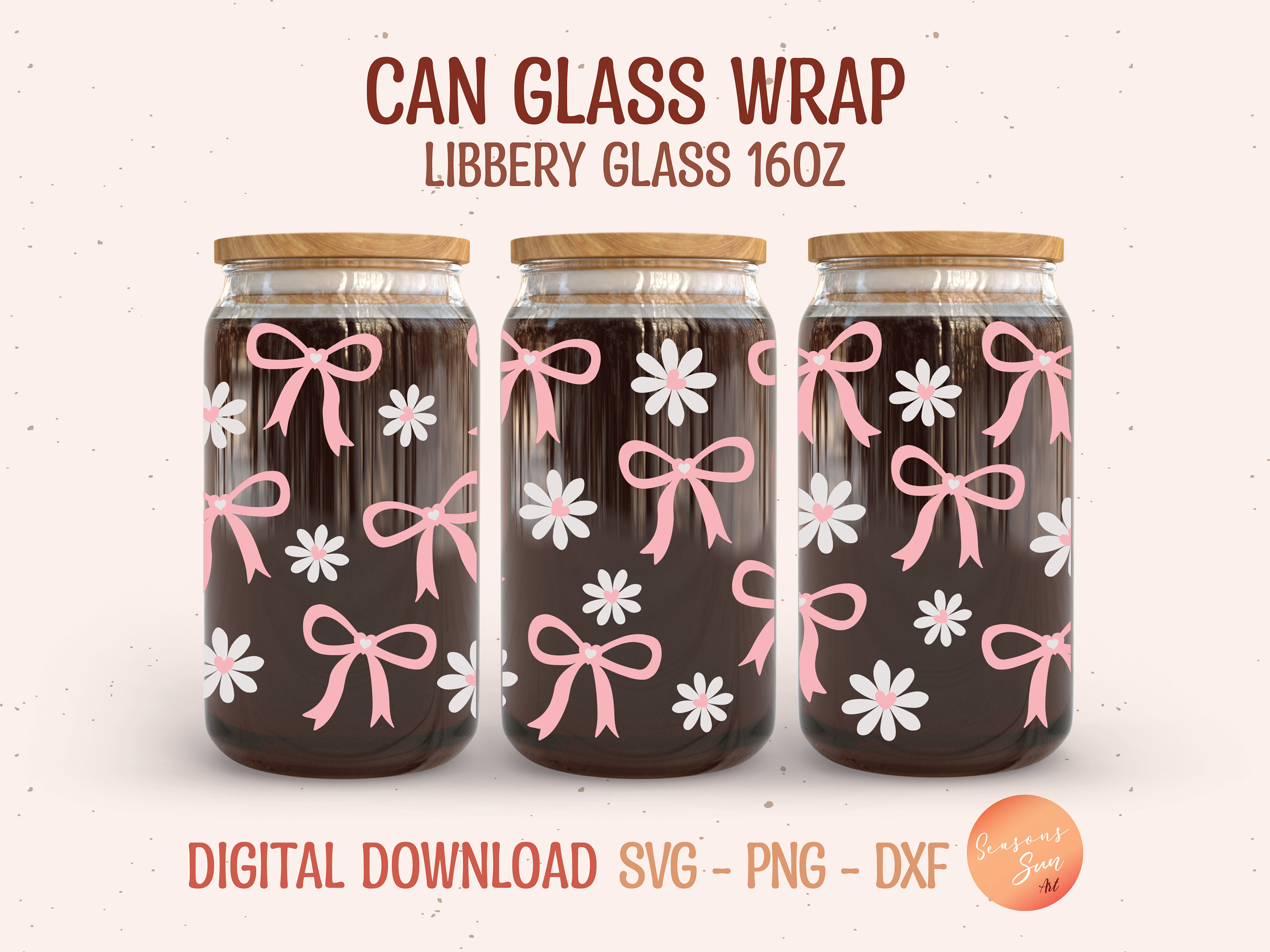 Schleife Daisy Libbey Glass Wrap SVG: Coquette Beer Can Design (Digitale Datei)