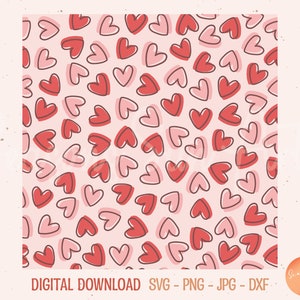 Patrón sin costuras de corazones, patrón de San Valentín, patrón de sublimación, patrón sin costuras, papel tapiz, papel digital, png, jpg, svg, archivo digital dfx