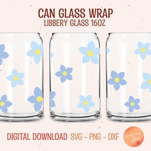 Canette de bière verre svg Oubliez-moi pas fleur fichier svg pour Cricut fleur Libbey verre svg 16oz Oubliez-moi pas Libbey verre wrap fleur fichier numérique