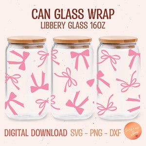 Pink Bow Libbey Glass Wrap SVG: Coquette Beer Can Design (Digital Files)