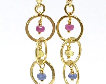 Interlocking Link Earrings Sapphire Link Earrings Interlocking Circle Earring September Birthstone Womens Gift for Wife Triple Link Earrings