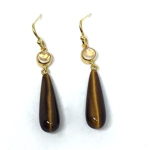 Tigers Eye & Moonstone Earrings Tigers Eye Dangles Tigers Eye Earrings Moonstones Statement Earrings Modern Earrings Womens Gift for Wife zdjęcie 1