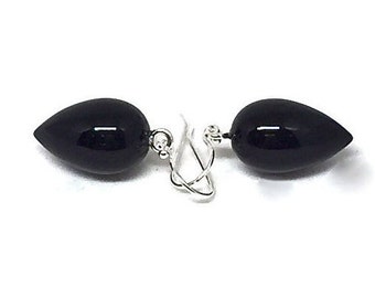 Silver Acorn Earrings Onyx Acorn Earrings Black Onyx Acorn Earrings Minimalist Earrings Silver Onyx Earrings Womens Gift for Wife Girlfriend