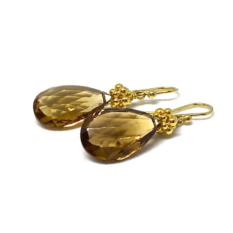 Whiskey Quartz Earrings Whiskey Quartz Teardrop Earrings Brown Quartz Dangle Earrings 18k Quartz