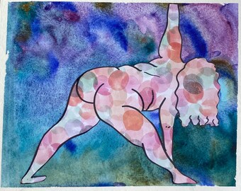 Fat yogi collage on watercolor background
