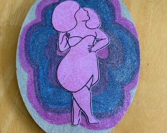 Curvy Pink Woman on Glittery Wood Panel
