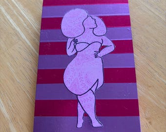 Figura curvilínea sobre panel de madera (5,5 x 3,75 pulgadas)