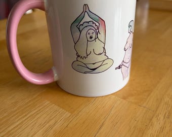 White and Pink Mug with Colorful Nude Ladies