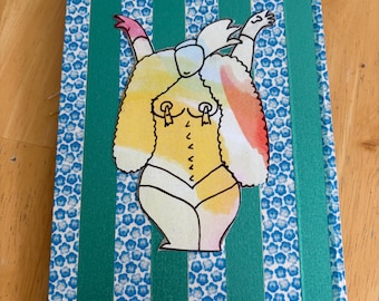Curvy Burlesque Performer on Wood Panel