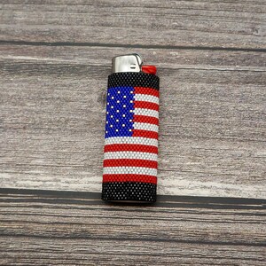 American Flag Lighter Cover I love USA Lighter Case Ren and Blue Lighter Sleeve Patriotic Accessory Beaded Lighter Holder American Pride