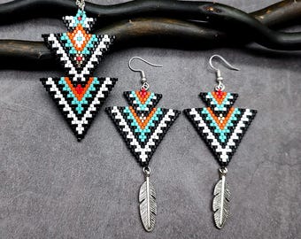 Beaded Arrow Necklace and Earrings Set: Tribal Feather Jewelry