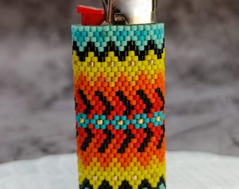 Beaded Mini Lighter Cover Geometric Case Colorful Lighter Sleeve Southwestern Design