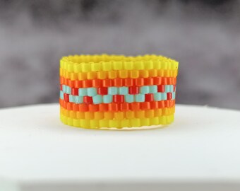 Wide Beaded Ring Colorful Geometric Band Seed Bead Statement Ring Bold Jewelry