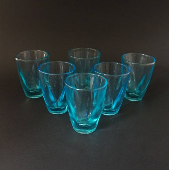 Blue Shot Glasses Set of 6 Drinking Glasses Vintage Barware Etsy