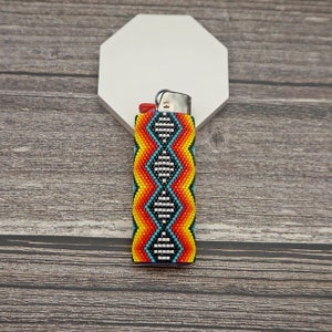 Unique Lighter Cover Tribal Native Colors Lighter Case Ethnic Lighter Sleeve Handmade Boho Accessory Beaded Lighter Holder
