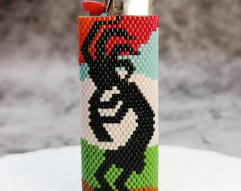 Kokopelli Beaded Lighter Cover Southwestern Lighter Sleeve Desert Art Lighter Case Boho Decor Gift