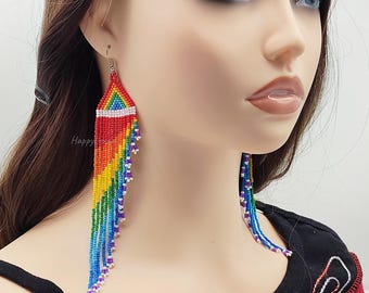 Rainbow Fringe Earrings: Beaded Pride Statement Jewelry