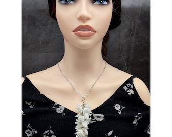 Beaded Lily of the Valley Cluster Necklace with Glass Leaves