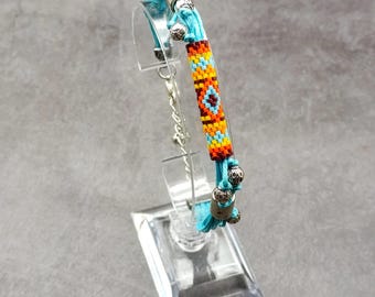 Tribal Boho Bracelet: Blue Cord, Colorful Ethnic Beads, Silver Accents