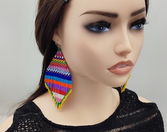 Oversized Beaded Fringe Earrings: Colorful Boho Statement Jewelry