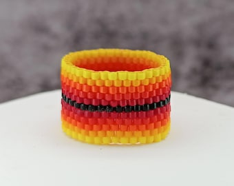 Autumn Color Beaded Ring Harvest Palette Orange Yellow Red Black Stripe Band Ring