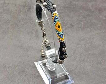 Mens Beaded Bracelet: Handmade Tribal Style Black Cord Wristband