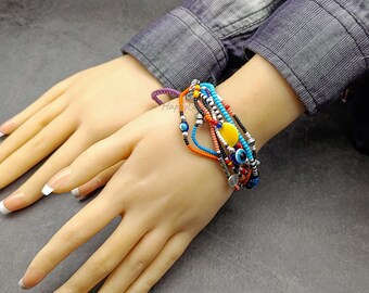 Boho Evil Eye Bracelet: Colorful Beaded Macrame Jewelry
