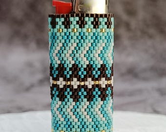 Boho Mini Lighter Cover Turquoise Earthy Colors Blue Brown Case