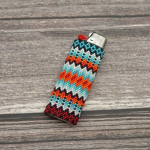 Turquoise Lighter Cover Tribal Native Colors Lighter Case Lighter Sleeve Handmade Boho Accessory Beaded Lighter Holder Gift for Men